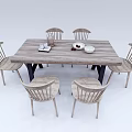 Wooden Dining Table Set With Six Matching Chairs And Decorative Table Items 3d model