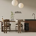 Middle Ancient Style Island Table and Chair Combination 3d model