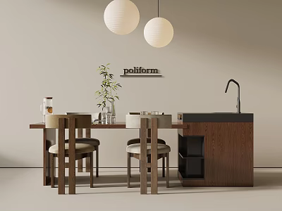 Middle Ancient Style Island Table and Chair Combination 3d model