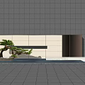 Modern Feature Wall With White Black Panels And Pine Trees By Water Pool 3d model