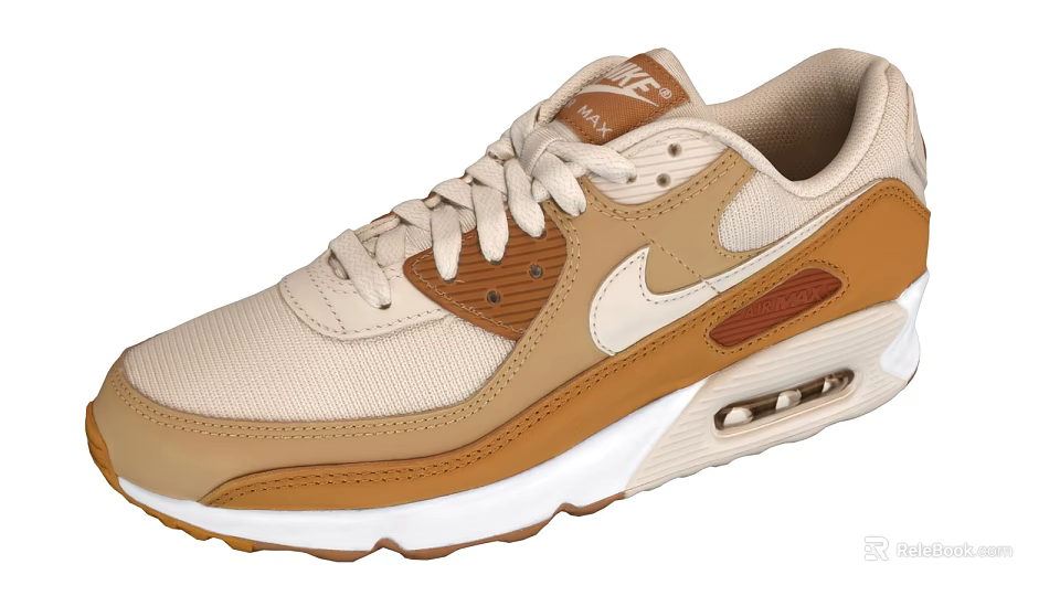 Nike Air Max 90 Beige Brown White Mesh Shoes With Synthetic Overlays Visible Air Sole 3d model 