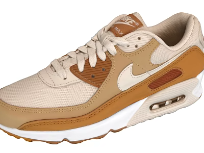 Nike Air Max 90 Beige Brown White Mesh Shoes With Synthetic Overlays Visible Air Sole 3d model