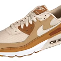 Nike Air Max 90 Beige Brown White Mesh Shoes With Synthetic Overlays Visible Air Sole