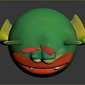 3D Green Cartoon Monster Character With Yellow Fin Ears Red Mouth Sharp Teeth And Antennae