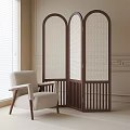 Modern Arched Wooden Room Divider With Woven Panels For Home Interior