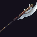 Medieval Double Bladed Battle Axe With Black Gold Handle Red Decorative Strap And Metal Blade