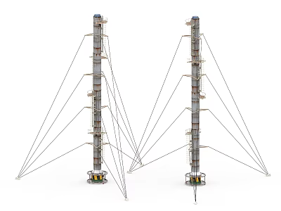 Industrial Processing Tower Equipment With Support Cables And Dual Platform Structures 3d model