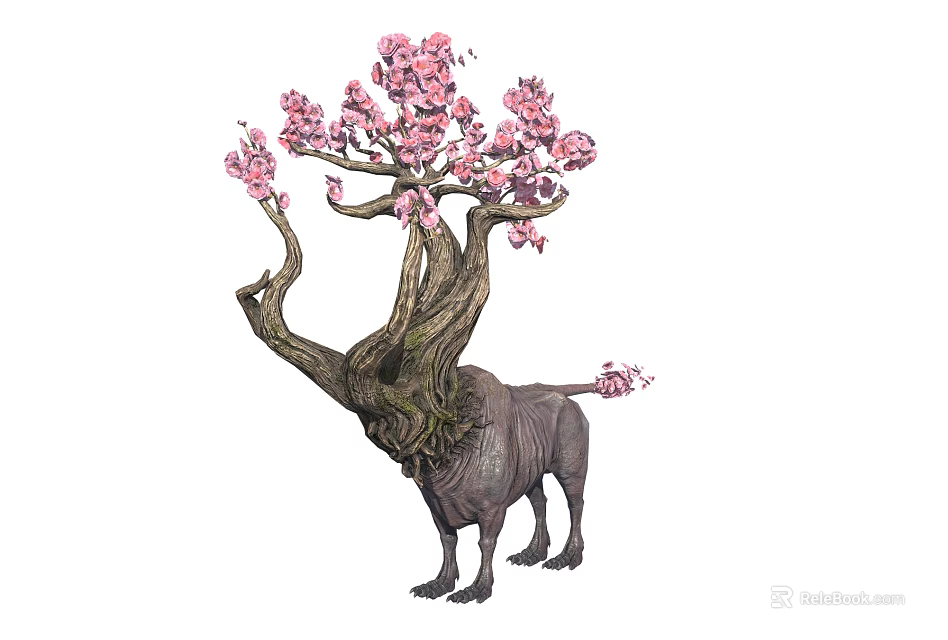 Enchanted Fantasy Character And Mythical Creature With Tree Antlers Pink Blossoms And Animal Body 3d model 