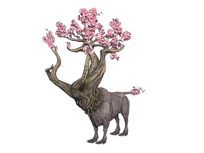 Enchanted Fantasy Character And Mythical Creature With Tree Antlers Pink Blossoms And Animal Body 3d model