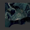 Realistic 3D Mountain Terrain Model With Winding River And Elevation Details