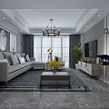 Modern Dining Living Room Interior With Gray Chairs Purple Flowers Chandelier And Marble Floor