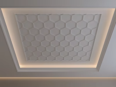 Modern Ceiling Design with Hexagonal Pattern and LED Strip Lights in Minimalist Style 3d model