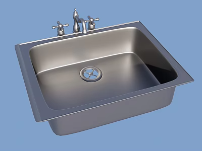 Stainless Steel Single Bowl Kitchen Sink With Two Handle Faucet And Drain 3d model