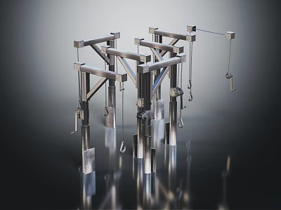 Industrial Metal Mechanical Structures With Multiple Frames Chains And Hooks 3d model