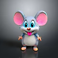 Cute Cartoon Mouse Character With Big Pink Ears Blue Eyes And Gray White Body