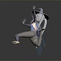 Futuristic Witch Character With White Hair Witch Hat And Blue Purple Outfit In Flying Pose