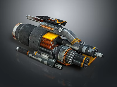 Sci Fi Mechanical Weapon With Yellow Black Metal Gears Pipes And Heat Sink Design 3d model