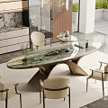 Modern Tea Table and Chairs with Elegant Marble Top and Cream White Seats