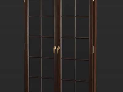 Modern Wooden Frame Casement Window With Double Panel Grid Glass And Brass Handles 3d model