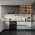 Modern Kitchen Interior Design With Gray Cabinets Marble Countertop And Appliances