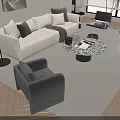 Modern Sofa And Coffee Table Set With Decorative Pillows Round Table And Area Rug