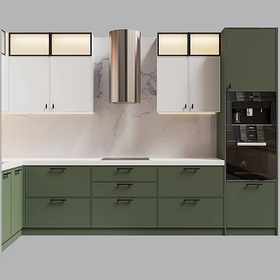 Modern Kitchen Interior With Green And White Cabinets And Marble Countertop Drawers 3d model