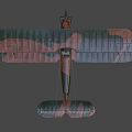 Vintage Biplane Fighter Aircraft with Green Brown Striped Wings Red Tail Emblem Propeller Landing Gear