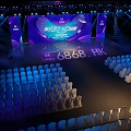 Stunning Stage Design With Blue Lighting Arranged Seats And Backdrop Screens