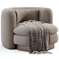 Stylish Cream Single Sofa with Vertical Stitching Plush Pillow and Cozy Throw Blanket Wooden Base
