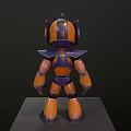 Three Angles of Blue and Orange Armored Character with Horned Helmet 3D Model Design