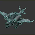 Futuristic Mechanical Airplane 3D Model With Shark Head Design Metallic Wings And Engines