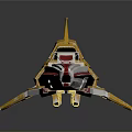 Futuristic Sci Fi Spaceship 3D Model With Yellow Red White Design And Blue Glowing Elements