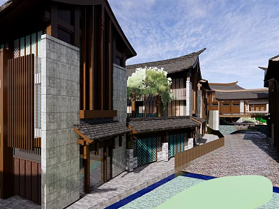 Chinese Commercial Street Tourist Resort Commercial Street Town 3d model