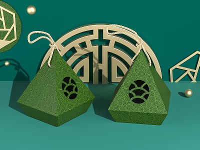 Two Green Triangular Daily Necessities With Hollow Out Patterns And Geometric Decorations 3d model