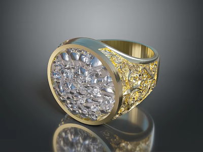 Luxurious Gold Ring With Sparkling Diamonds And Intricate Surface Design 3d model