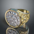 Luxurious Gold Ring With Sparkling Diamonds And Intricate Surface Design