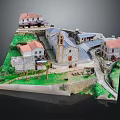 Detailed Miniature Village Model With Red Roof Houses Church Green Grass And Stone Paths