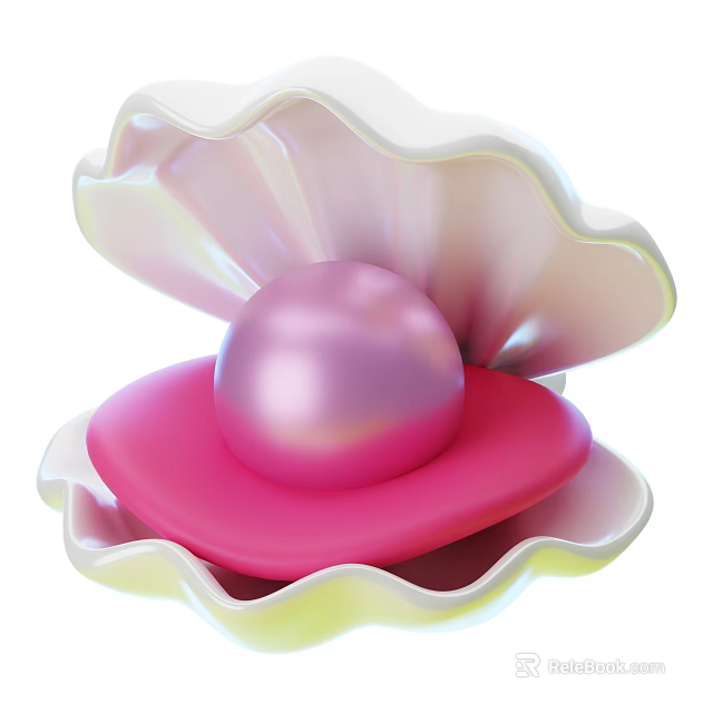 Gleaming Open Aquatic Mollusk Shell Holding Shiny Pink Pearl Inside 3d model 