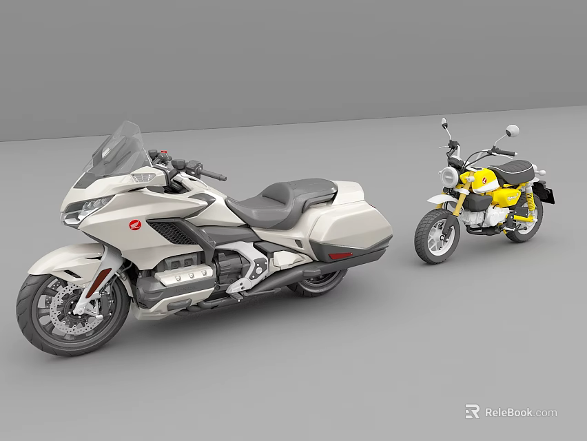 White Cruiser Motorcycle And Yellow Vintage Bike Parked Side By Side 3d model 