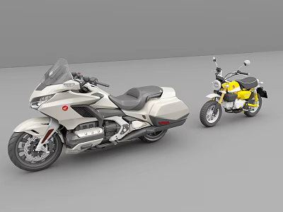 White Cruiser Motorcycle And Yellow Vintage Bike Parked Side By Side 3d model