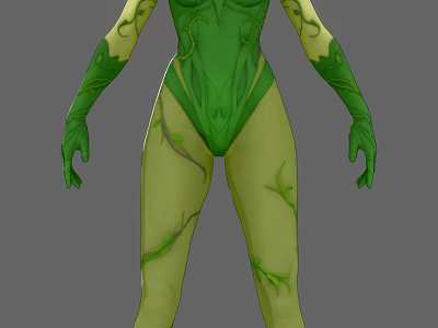 Detailed Game and Movie Character with Green Body Vines Leaves and Natural Fantasy Design 3d model