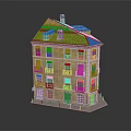 Residential Building With Yellow Facade Brown Roof Multiple Windows Balconies And Chimney
