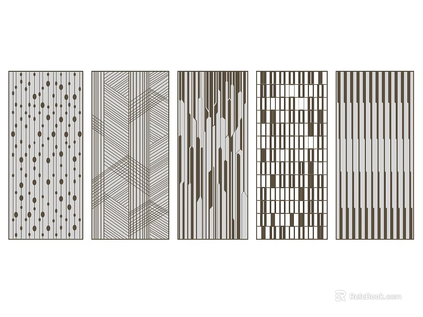 Modern Room Dividers With Various Geometric Stripe And Dot Patterns In Neutral Tones 3d model 