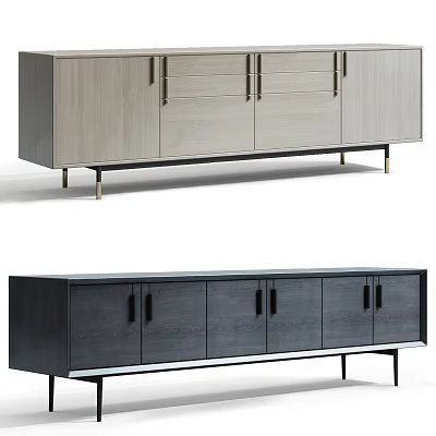 Sleek Modern TV Stand With Wooden Cabinets Metal Legs And Storage Drawers 3d model