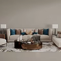 Modern Sofa And Coffee Table Set With Throw Pillows Armchair And Table Lamps 3d model
