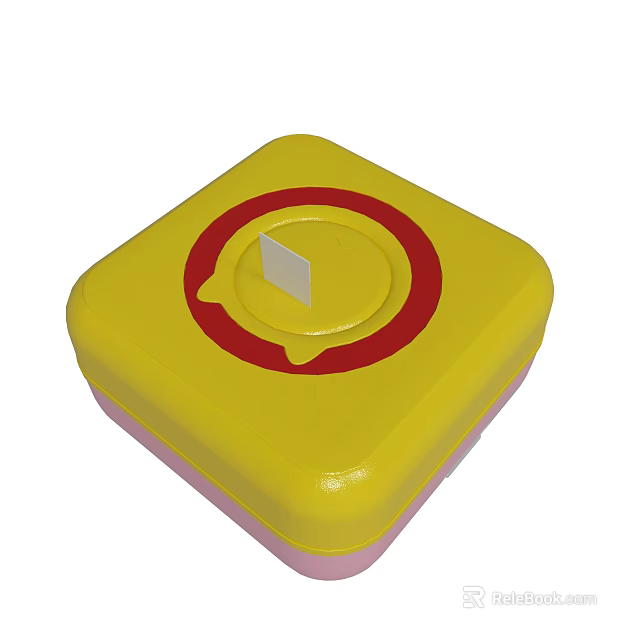 Yellow Square Box With Red Circle And White Square Design 3d model 