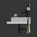 Double White Ceramic Washbasin With Modern Faucets Soap Dispenser And Bathroom Accessories