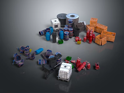 Industrial Equipment Collection Featuring Assorted Parts Tools Drums Crates And Valves 3d model