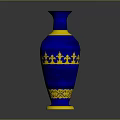 Elegant Blue and Yellow Ceramic Vase With Golden Decorative Patterns and Ornate Bands