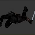 Black Suited Masked Warrior In Action Pose Holding Silver Knife 3D Character Model